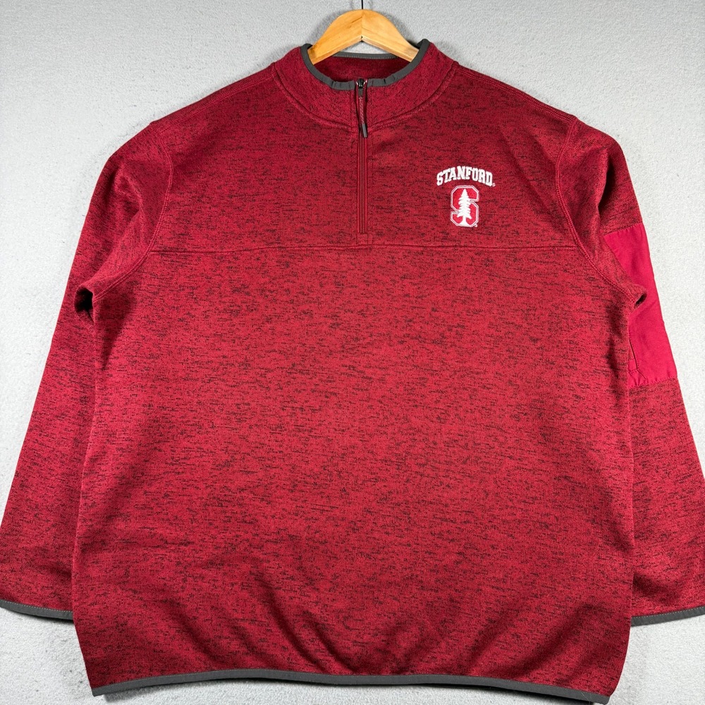 Champion Stanford University Mens XL Quarter Zip‎ Pullover Red Heathered Fleece